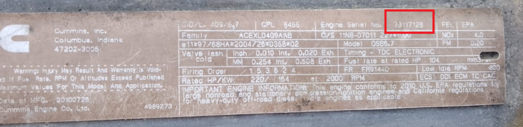 Табличка на блоке цилиндров.